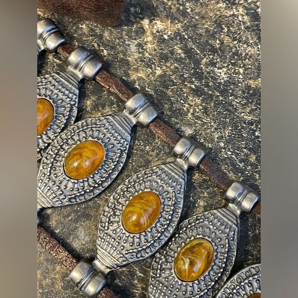 Chico's Vintage Brown Boho Cabochon Studded Belt Size SM - Picture 10 of 10